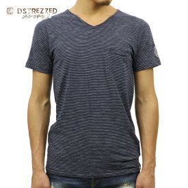 ディストレス Tシャツ 正規販売店 DSTREZZED 半袖Tシャツ V-NECK S/S IRREGULAR STRIPE TEE 202264 69 NAVY