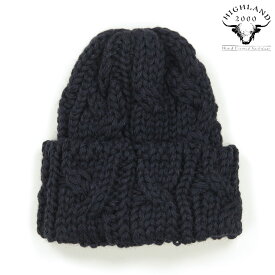 ハイランド2000 ニットキャップ メンズ 正規品 HIGHLAND2000 ウール 帽子 ニット帽 ボブキャップ ORIGINAL CHUNKY 016 KNIT BOBCAP BRITSHWOOLL REGULAR NAVY