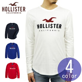 ホリスター Tシャツ HOLLISTER 正規品 メンズ クルーネック ロゴ ロンT 長袖Tシャツ カーブヘム Applique Logo Graphic Tee