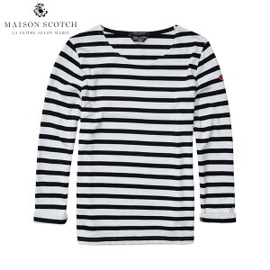 ���]���X�R�b�` ���f�B�[�X T�V���c ����T ���K�̔��X MAISON SCOTCH ����T�V���c Long sleeve striped t-shirt with '1977' badge on sleeve 102122 19 D00S20