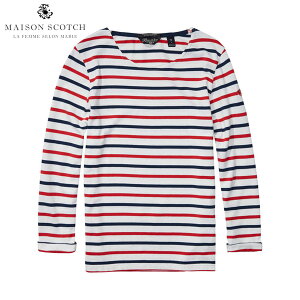 ���]���X�R�b�` ���f�B�[�X T�V���c ����T ���K�̔��X MAISON SCOTCH ����T�V���c Long sleeve striped t-shirt with '1977' badge on sleeve 102122 19 D00S20