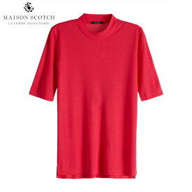 メゾンスコッチ Tシャツ レディース 正規販売店 MAISON SCOTCH 半袖Tシャツ FITTED FEMININE HIGH NECK TEE PINK PI 150704 84410 15