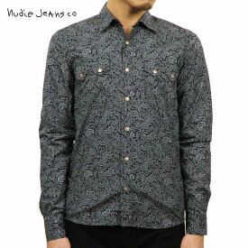 ヌーディージーンズ シャツ メンズ 正規販売店 Nudie Jeans 長袖シャツ Gusten Printed 140274 Black/Grey