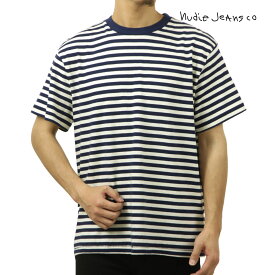 ヌーディージーンズ メンズ 半袖Tシャツ 正規販売店 Nudie Jeans クルーネック ボーダー LEIF CREW NECK STRIPE SHORT SLEEVE TEE OFFWHITE / BLUE W21 131886 父の日 プレゼント ラッピング