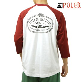 ポーラー メンズ 七分袖Tシャツ 正規販売店 POLER クルーネック バックプリント ラグランTシャツ LASSO RAGLAN TEE DC 241MCV0186-MAR MAROON