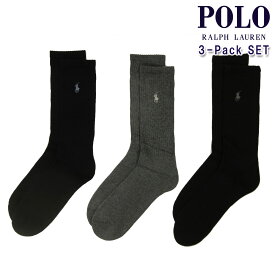 【ポイント10倍 11/4 20:00〜11/11 1:59】 ポロ ラルフローレン メンズ 靴下 正規品 POLO RALPH LAUREN 3枚組 アンダーウェア ソックス 3 PACK・RIB CUSHIONED FOOT CREW SOCKS 8428PK 991 - ASSORTED (Navy, Charcoal Heather, Black)