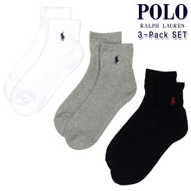 【ポイント10倍 11/4 20:00〜11/11 1:59】 ポロ ラルフローレン POLO RALPH LAUREN 正規品 靴下 3足セット ソックス 3 PACK・CLASSIC FOOT QUARTER POLO ANKLE SOCKS 824032PK 991 - ASSORTED (Black, Sweatshirt Grey Heather, White)