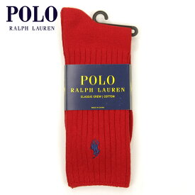 ポロ ラルフローレン ソックス メンズ 正規品 POLO RALPH LAUREN 靴下 クルーソックス COTTON RIB SINGLE SOCK RED - NAVY 601 - RED