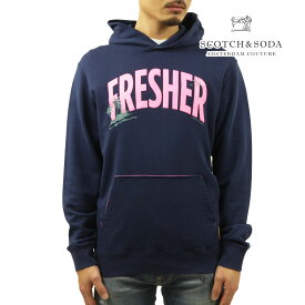 スコッチアンドソーダ パーカー メンズ 正規販売店 SCOTCH&SODA プリント プルオーバーパーカー スウェットパーカー FLUO FRESHER GRAPHIC HOODIE MARINE D 169207 1149 63821 76