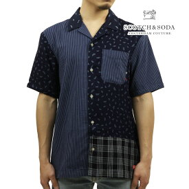 スコッチアンドソーダ メンズ 半袖シャツ 正規販売店 SCOTCH＆SODA 開襟シャツ アロハシャツ SHORT SLEEVE INDIGO PATCHWORK BEACH SHIRT 173114 0729 72419 79 INDGALV