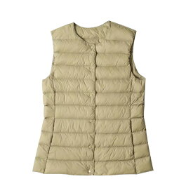 【19日まで、クーポン利用でMAX25％OFF】ダウンベスト キルティングベスト レディース ライトダウンベスト ライトダウン ノーカラー インナーダウン アウター 軽い 暖か あたたかい 防寒 薄い 無地 シンプル ショート丈 収納袋 ポーチ付き コンパクト 秋 冬 春