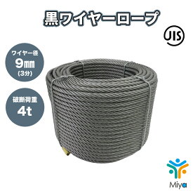 JIS規格 黒ワイヤー 9mm (3分)　50m 6x24O/O　メッセンジャーワイヤー　ワイヤー　吊線　架空配線　ケーブル　固定　配管　【送料無料】