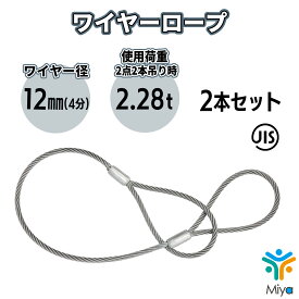 JIS玉掛 ワイヤーロープ 12mmx1.5m【2本セット】ロック加工6x24　(4分)　A種　両アイ加工　玉掛け　クレーン作業　ワイヤー　ロープ　玉掛　鋼　鋼索　【送料無料】