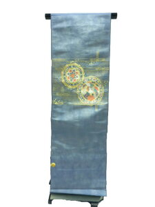 西陣織 高嶋織物 正絹 名古屋帯 カジュアル セミフォーマル 絹の名古屋帯 お茶会 パーティ 歌舞伎 観劇 お出掛け 七五三 お宮参りに 九寸帯 訪問着 附下 無地 小紋 本金 グレー 漆地 裏鏡 柄