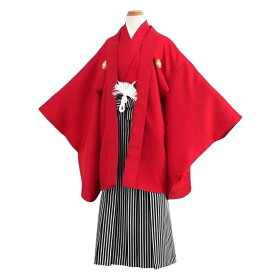 【レンタル】【期間限定価格】往復送料無料 全部揃って安心 レンタル 小学生 卒業式 袴 レンタル 紋付き袴 卒業式袴セット 小学生 袴男児 赤 縞紋付 男の子 小学生 袴 セット 小学生 卒業式 袴 レンタル 男の子 小学校 卒業式 着物 赤no1