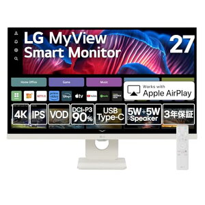LG �X�}�[�g���j�^�[ 27SR73U-W/LG MyView Smart Monitor / 27�C���` 4K / webOS 23 / IPS / ��10.7���F�\��(8bit+FRC) / DCI-P3 90% / �A���`�O���A / 5W+5W�X�s�[�J�[ / AirPlay2 / Miracast/USB-C�iUSB PD 65W) / �X�����f�U�C�� / 3