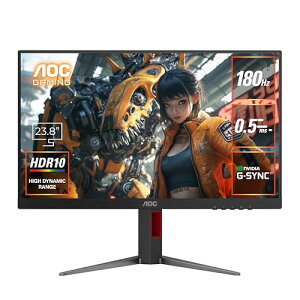 AOC �Q�[�~���O���j�^�[ 23.8�C���`, 1920×1080@180Hz, 0.5ms, HDMI2.0 x 1/ DP1.4x1, ���~(��������)/�`���g/�X�C�[�x��/�s�{�b�g(�c��]), G-Sync Compatible�Ή�, Adaptive Sync, HDR10, �t���b�J�[�t���[, 3�N�ۏ� 24G4/