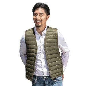 Moilyuko ウルトラライト ダウンベスト メンズ ダウン ノーカラー インナーベスト 軽量 暖かい 防寒 秋冬 収納袋ポーチ付き Mo55 (XL, グリーン)