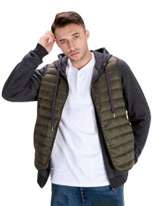 WOFOSY ノーカラー ダウンベスト メンズ 超軽量 登山 暖かい ウルトラライト インナー ベスト おしゃれ コンパクト収納 カジュアル 通勤 旅行 春秋冬 SY213 (XL, グリーン)