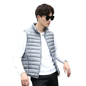 Moilyuko ダウンベスト メンズ ウルトラライト ダウン ベスト 軽量 暖かい 防寒 秋冬 収納袋ポーチ付き Mo54 (2XL, グレー)