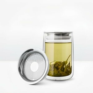 OULOVECO 急須 ガラス 耐熱 400ml ティーポット クリア 1mm精密茶こし付 360度注口 二重グラス 熱くない かさばらない 紅茶 ポット 一人用 オフィス・自宅用 紅茶・緑茶・花茶・コーヒー対応 特許