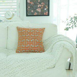 YunJeude クッションカバー シェニール生地 幾何学模様 柄 おしゃれ 柔らかい北欧 可愛い ピロケース 車 椅子 インテリア飾り 2枚セット (オレンジ, 45x45)