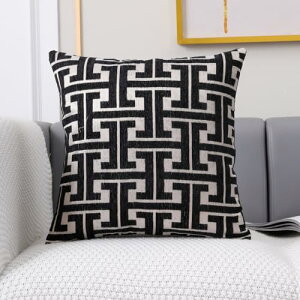 YunJeude クッションカバー シェニール生地 幾何学模様 柄 おしゃれ 柔らかい北欧 可愛い ピロケース 車 椅子 インテリア飾り 2枚セット (ブラック, 45x45)