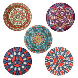 コースター マンダラ 【5個入り】 裏面ゴム製 滑り止め オシャレ かわいい 曼荼羅 きらきらぷんぷん丸 MND-001