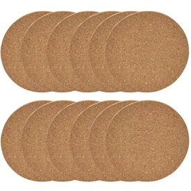 おしゃれ コースター コルク 丸いエッジのコーヒーテーブル用コルクコースター 和風 吸水 直径10cm 厚さ0.5cm 耐熱性 滑り止め 吸水 再利用可能（12個入り 木製）