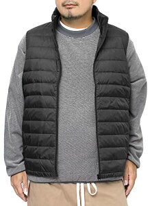 ダウンベスト メンズ 大きいサイズ 軽量 スタンドカラー ライトダウン ジャケット 3L ブラック