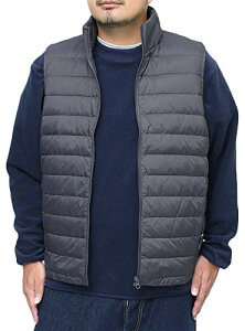 ダウンベスト メンズ 大きいサイズ 軽量 スタンドカラー ライトダウン ジャケット 3L チャコール