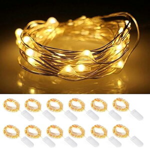 GOODCHI LEDストリングライト 2M 20LED 室内 屋外 防水銅線ワイヤー イルミネーションライト クリスマス ハロウィン飾り 誕生日 パーティー ガーデンライト 12個セット ボタン電池24個付属 (12個(