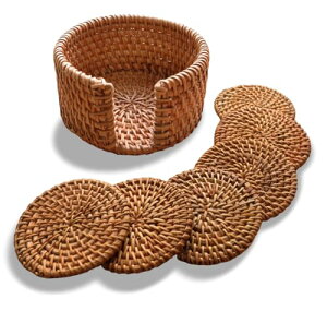 HAPPY SINGU RABO コースター おしゃれ アタ コースター 【正規品】 茶托 グラス コーヒー お酒用 防水 滑り止め 茶パッド 断熱パッド ハンドメイド ナチュラル HP-ATC (6, 8cm 【収納ケース付き】)