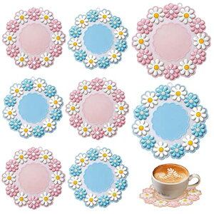 8個セット 花の形のコースター 可愛いコースター 水切りマット 速乾 滑りにくい シンプル おしゃれ 日本柄 円型セット 汚れ防止、テーブル保護のために、ミルク、ジュース、コーヒーカッ