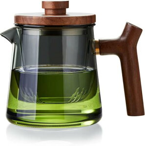 ポカロティー 耐熱ガラス ティーポット 墨色 満水容量560ml ガラス茶こし付き 木製蓋&ハンドル付き おしゃれ 急須 モダンデザイン 工芸茶 ハーブティー 紅茶用 ギフト向け ティーサーバー