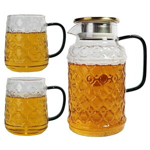 西田(Nishida)ティーポット&マグカップ2個OR4個セット 耐熱ガラス 茶こし付き ポット 食洗機対応 おしゃれ シンプル 北欧 ギフト ピッチャー 冷水筒 耐熱 耐冷 水差し 麦茶 ミルク ジュース 紅