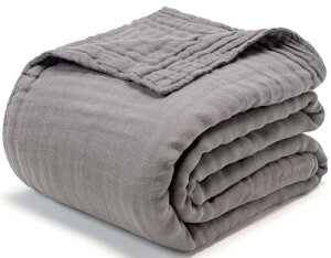 AIFY ガーゼケット シングル ガーゼ6重 綿100% ふわふわ 年中快適 肌掛け布団 ガーゼ 肌ざわり タオルケット 綿 やわらか 軽量 通気 快眠 夏 吸湿 オールシーズン 洗える 140x190cm グレー