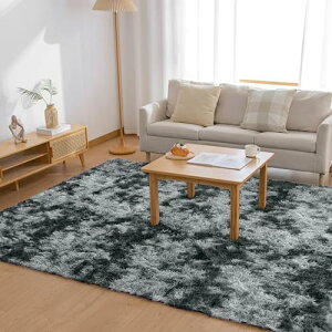 Matdeco ラグ カーペット シャギーラグ 長方形 約1畳(120×160cm) 洗えるラグ ラグマット 滑り止め 防音絨毯 ふわっと手触り オールシーズン リビング用 じゅうたん 柔らかい (ブラック, 120×160c