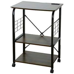 DORIS ドリス レンジ台 3段 スライド棚 幅60 キッチンラック キャスター付き コンセント付き レンジワゴン 炊飯器 トースター キッチン収納 1人暮らし ワンルーム コンパクト ウォルナット ビ