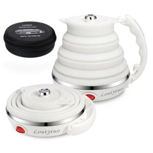 超薄型アップグレードされたシリコーン旅行折り畳み式電気ポータブルケトル、折り畳み式湯沸かし器分離可能な電源コード100V 555ML、沸騰ドライ保護 (収納ボックス付き)