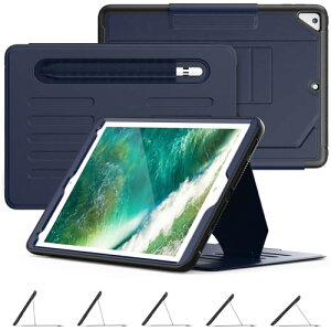 Timecity iPad 第6世代/第5世代 9.7インチ(2018/2017) /Air2 /Pro 9.7 ケース 耐衝撃 5段階横置き調節 オートスリープ/ウェイク TPU素材 PUレザー ペン収納 カード収納 強磁力 保護カバー iPad 6世代/5世代/Air2