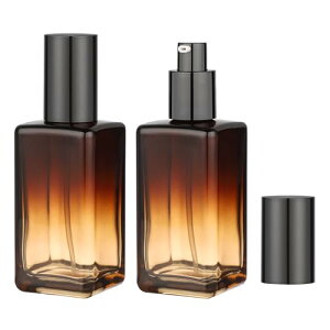 Segbeauty 小分けボトル 50ml 2本セット 茶色 ガラス製 遮光 化粧水 乳液 精油用 詰め替えボトル ポンプボトル オイルボトル トラベルボトル 持ち運び可能 家庭 出張旅行用品【茶色グラデーショ