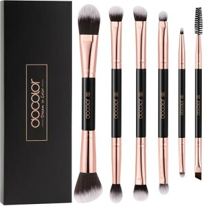 docolor ドゥカラー 携帯用 メイクブラシセット ダブルエンドブラシ アイシャドウ 化粧筆 6本 多機能 トラベル 持ち運び 高級タクロン 肌にやさしい フェイスブラシ 人気 肌に優しい 筆セット