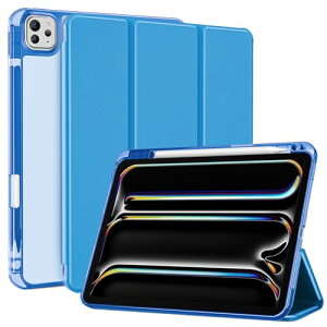 ProCase iPad Pro 11インチ ケース M5 /M4 2025/2024年発売 第6/5世代 専用 (A2836 A2837 A3006) ペン収納 透明 クリアバックカバー ケース スリム 耐衝撃 三つ折り スタンド スマートカバー - ブルー
