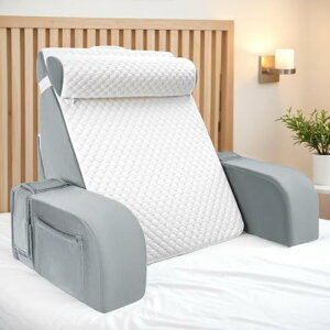 INFANZIA 背もたれ せもたれクッション 5個セット 高反発 読書用クッション 軽量ベッドの上 読書枕 肘付きレストクッション テレビ枕 腰枕 持ち運び便利 カバー洗える ソファー用 靠枕 (白と