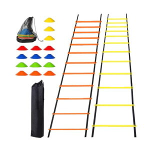 TAMYUSE トレーニングラダー 2本セット ラダー トレーニング ラダー10m(5m×2本) トレーニング マーカーコーン 15個(3色×5個)サッカー バスケットボール 野球 陸上 敏捷性 瞬発力 持ち運び