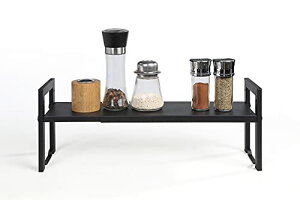 サニーポイント シンク下収納 シンク上収納 伸縮式 キッチンラック キッチン収納 伸縮収納棚 積み重ね可能 排水口カバー 食器棚収納 調味料収納ラック (S - 18.5 X 13 X 38.3~61 CM, ブラック)