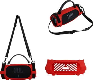 For JBL Charge 6 Bluetooth ポータブルスピーカー 用 ケース カバー【HUKWIMO】シリコンケース + ショルダーストラップ キズ防止 耐衝撃 軽量 柔軟設計 携帯便利 肌触り優良(レッド)