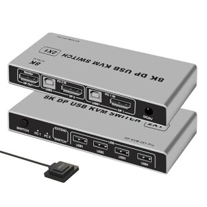 8K DisplayPort KVM 切替器 2台 PC 切替 4K 144Hz 120Hz 2PC ワンタッチ 切替 USB 4出力 KVM スイッチャー DP 2入力1出力 USB 4出力 スイッチ PC セレクター キーボード プリンター 共有 切替機