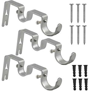 3個セット カーテンロッドブラケット 122 x 53 x 16mm 金属 窓カーテン カーテンレール カーテンブラケット フック 壁用ブラケットフック 長さ調整可能 竿受け 物干し 室内 屋外 物干し竿 固定